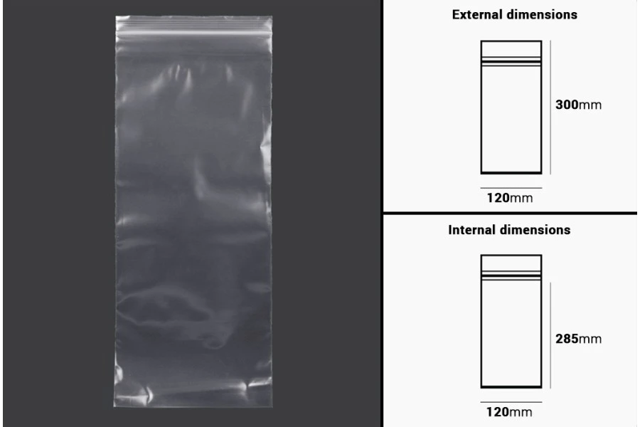 Taschen mit Reißverschluss 120x300 mm transparenter Kunststoff - 100 Stk Taschen mit Reißverschluss 120x300 mm transparenter Kunststoff - 100 Stk