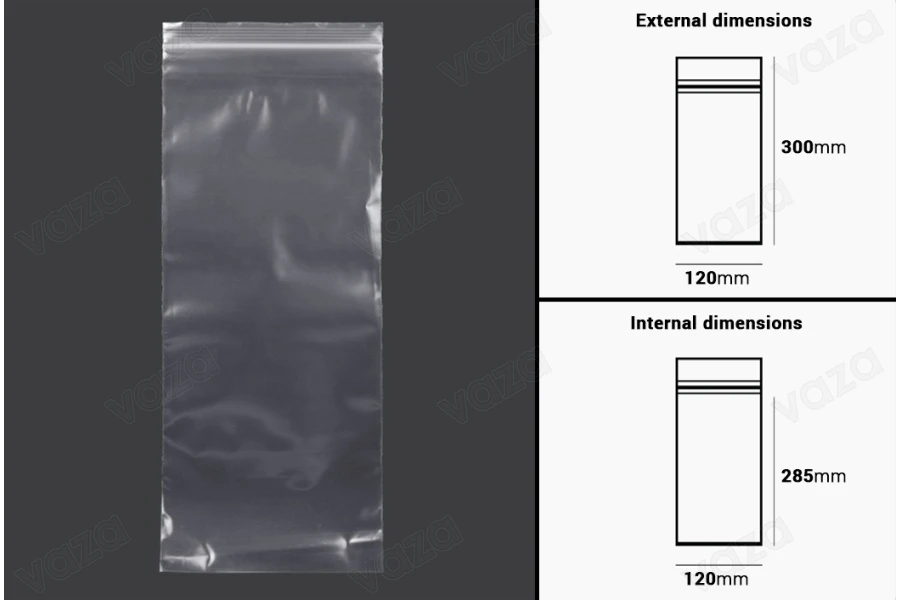 Σακουλάκια με κλείσιμο zip 120x300 mm διαφανή πλαστικά - 100 τμχ Σακουλάκια με κλείσιμο zip 120x300 mm διαφανή πλαστικά - 100 τμχ-εικόνα_διαστάσεις
