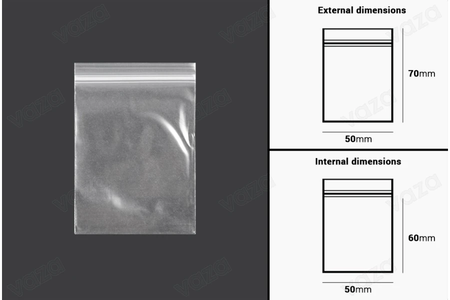 Σακουλάκια με κλείσιμο zip 50x70 mm διαφανή πλαστικά - 500 τμχ-εικόνα_διαστάσεις