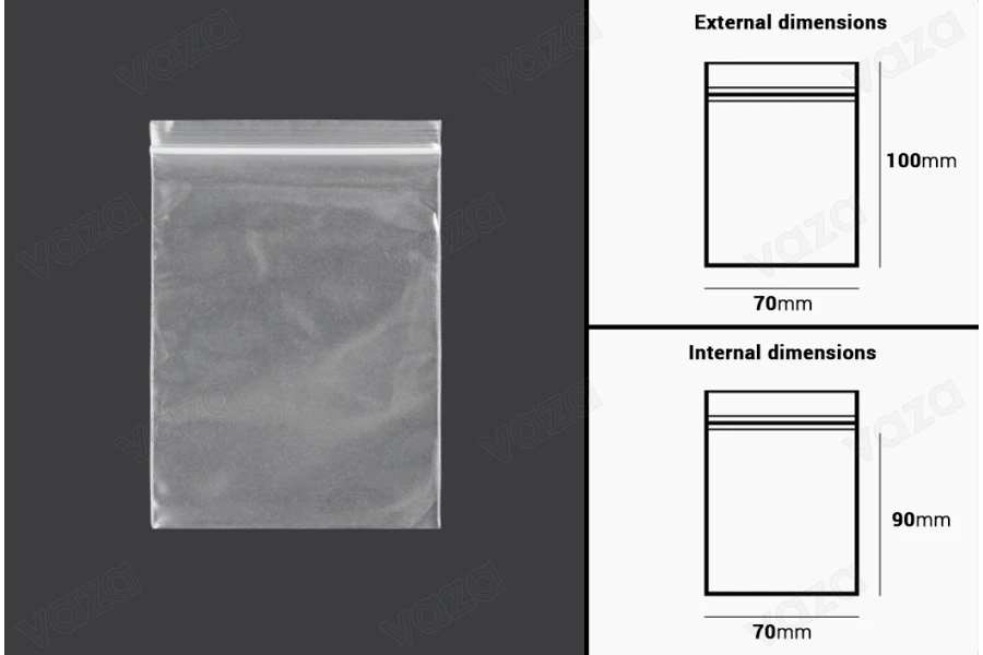 Σακουλάκια με κλείσιμο zip 70x100 mm διαφανή πλαστικά - 500 τμχ-εικόνα_διαστάσεις