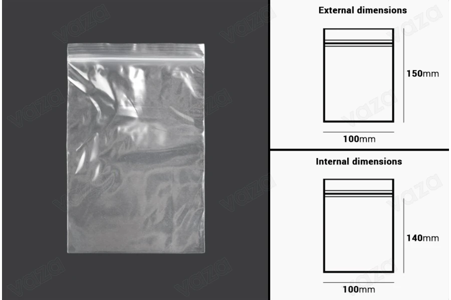 Σακουλάκια με κλείσιμο zip 100x150 mm διαφανή πλαστικά - 100 τμχ-εικόνα_διαστάσεις