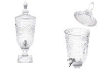 Γυάλα ανάγλυφη 3000 ml με βρυσάκι, γυάλινο καπάκι και τετράγωνη βάση Γυάλα ανάγλυφη 3000 ml με βρυσάκι, γυάλινο καπάκι και τετράγωνη βάση