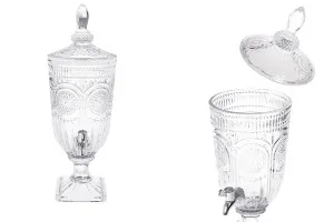 Embossed glass 3000 ml with tap, glass cap and square base-1