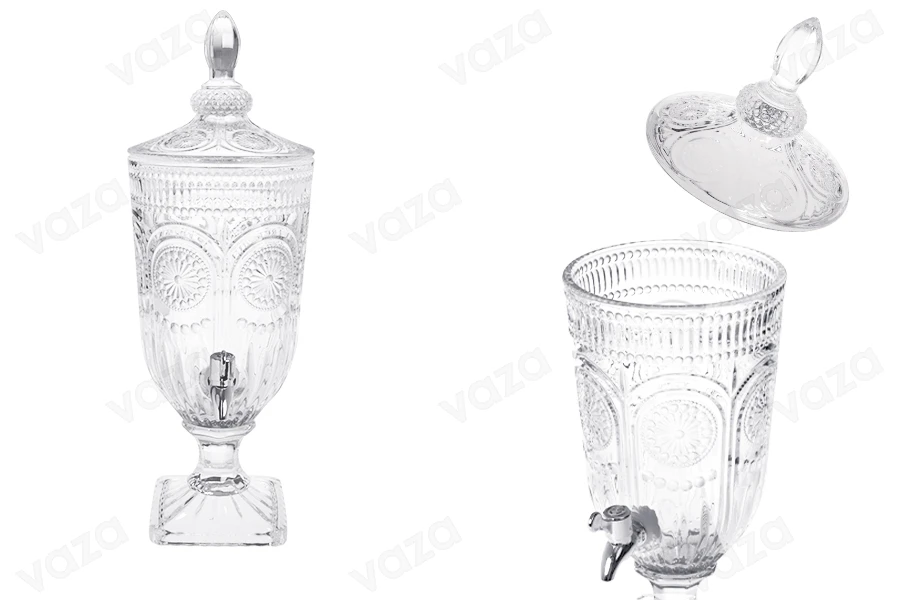 Γυάλα ανάγλυφη 3000 ml με βρυσάκι, γυάλινο καπάκι και τετράγωνη βάση Γυάλα ανάγλυφη 3000 ml με βρυσάκι, γυάλινο καπάκι και τετράγωνη βάση-εικόνα_προϊοντική