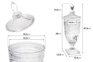 Embossed glass 3000 ml with tap, glass cap and square base-2