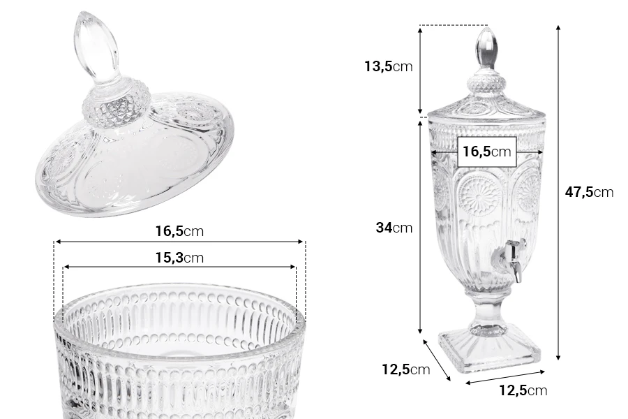 Γυάλα ανάγλυφη 3000 ml με βρυσάκι, γυάλινο καπάκι και τετράγωνη βάση Γυάλα ανάγλυφη 3000 ml με βρυσάκι, γυάλινο καπάκι και τετράγωνη βάση
