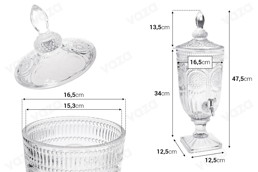 Γυάλα ανάγλυφη 3000 ml με βρυσάκι, γυάλινο καπάκι και τετράγωνη βάση Γυάλα ανάγλυφη 3000 ml με βρυσάκι, γυάλινο καπάκι και τετράγωνη βάση-εικόνα_διαστάσεις