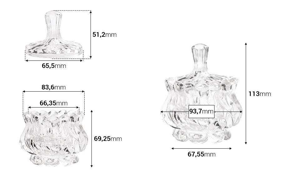 Récipient décoratif en verre de 140ml 85 x 105 mm avec couvercle