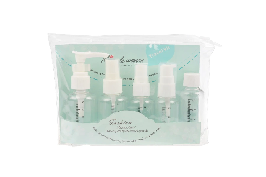 SET da viaggio bottigliette in busta di plastica con chiusura zip - 5 pz