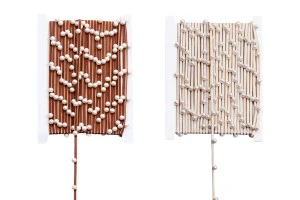 Treccia sintetica decorativa bicolore marrone-dorato con perline, larghezza di 4 mm (10 metri per pezzo)-1