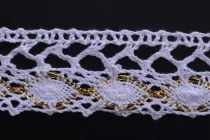 Cotton bobbin white lace trim with metallic thread, width 35 mm - length 10 meters each piece-image_product