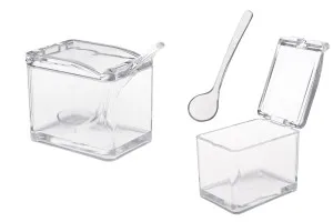 Petite boîte en plastique aux dimensions 81 x 57 x 70 mm transparente avec couvercle intégré et cuillère (longueur 118 mm) pour bonbons et épices-1