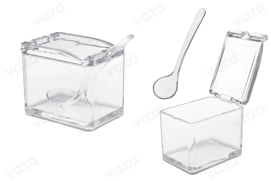 Schachtel aus Kunststoff 81x57x70 mm transparent mit Löffel Schachtel aus Kunststoff 81x57x70 mm transparent mit Löffel-produktbild