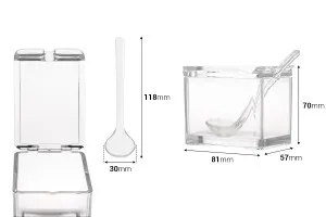 Petite boîte en plastique aux dimensions 81 x 57 x 70 mm transparente avec couvercle intégré et cuillère (longueur 118 mm) pour bonbons et épices-2