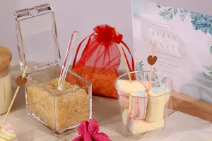 Petite boîte en plastique aux dimensions 81 x 57 x 70 mm transparente avec couvercle intégré et cuillère (longueur 118 mm) pour bonbons et épices-3