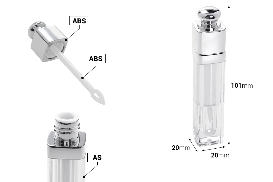 Θήκη για lip gloss 5 ml διάφανο με ασημί
