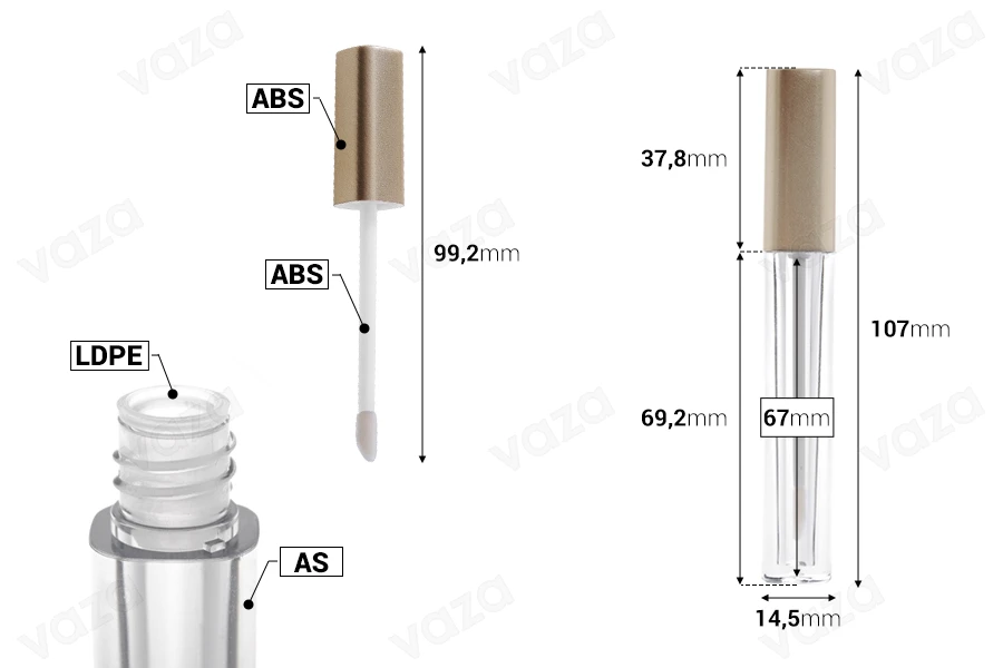 Flacone per lip gloss da 4 ml con coperchio in colore champagne.-dimensioni_immagine