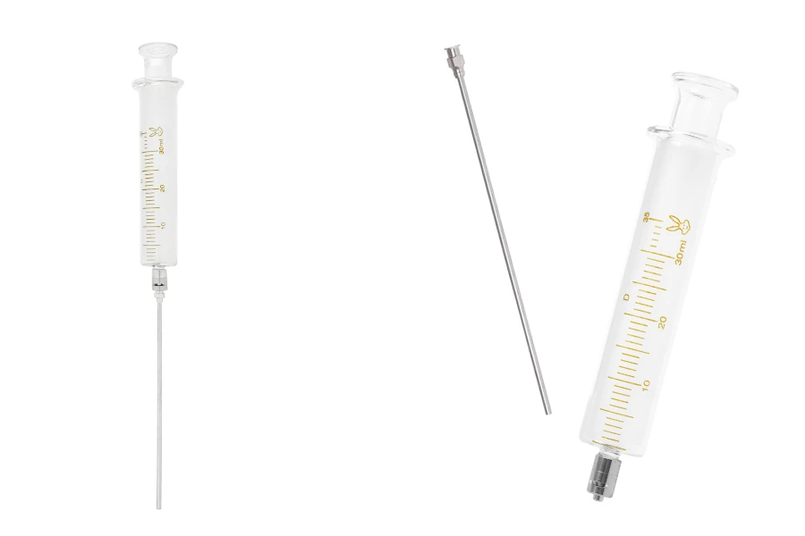 Γυάλινη σύριγγα 30ml, με μεταλλική μύτη και μεταλλική βελόνα Γυάλινη σύριγγα 30ml, με μεταλλική μύτη και μεταλλική βελόνα