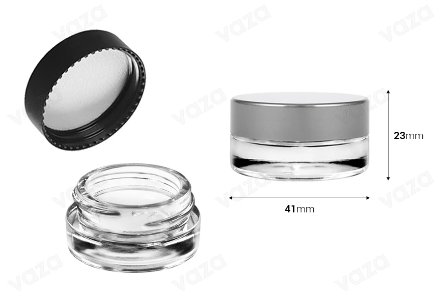 Transparent 5ml glass cream jar with cap and EPE liner inserted in the cap-image_dimensions
