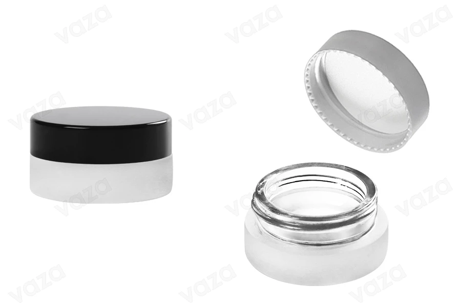 Βαζάκι 5 ml γυάλινο, αμμοβολής με καπάκι και εσωτερικό παρέμβυσμα-εικόνα_προϊοντική