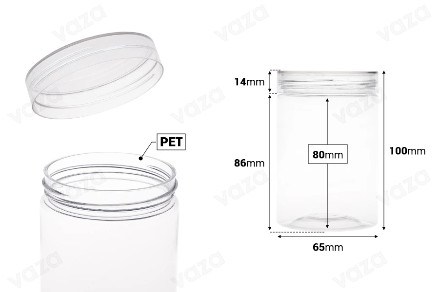 Transparente Pet Dose 250ml  65x100 mm mit Deckel- 12 Stücke-εικόνα_διαστάσεις