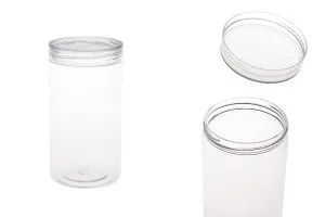 Petit pot de 320ml en plastique (PET) 65 x 120 mm transparent avec couvercle - 12 pcs-1