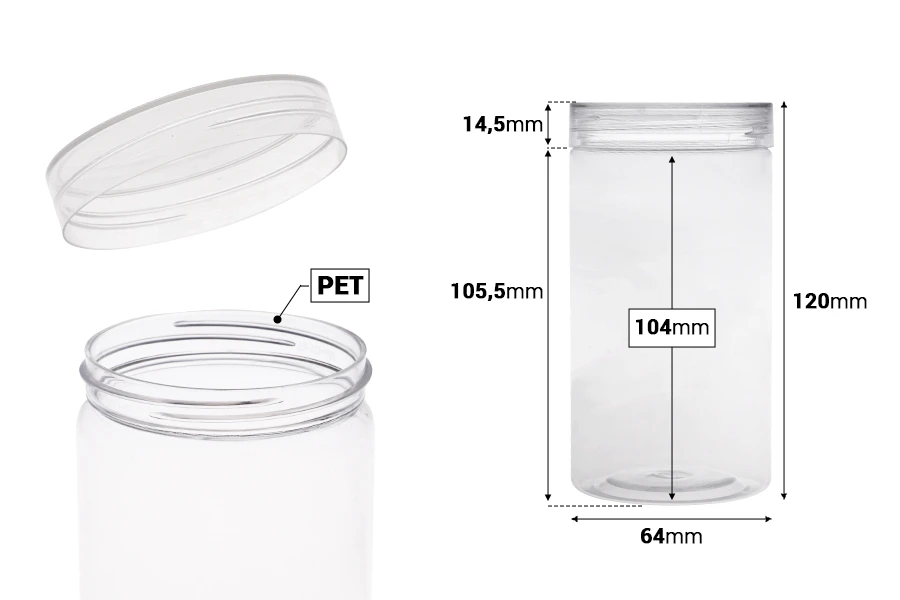 Βαζάκι 320 ml πλαστικό (PET) 65x120 mm διάφανο με καπάκι - 12 τμχ Βαζάκι 320 ml πλαστικό (PET) 65x120 mm διάφανο με καπάκι - 12 τμχ