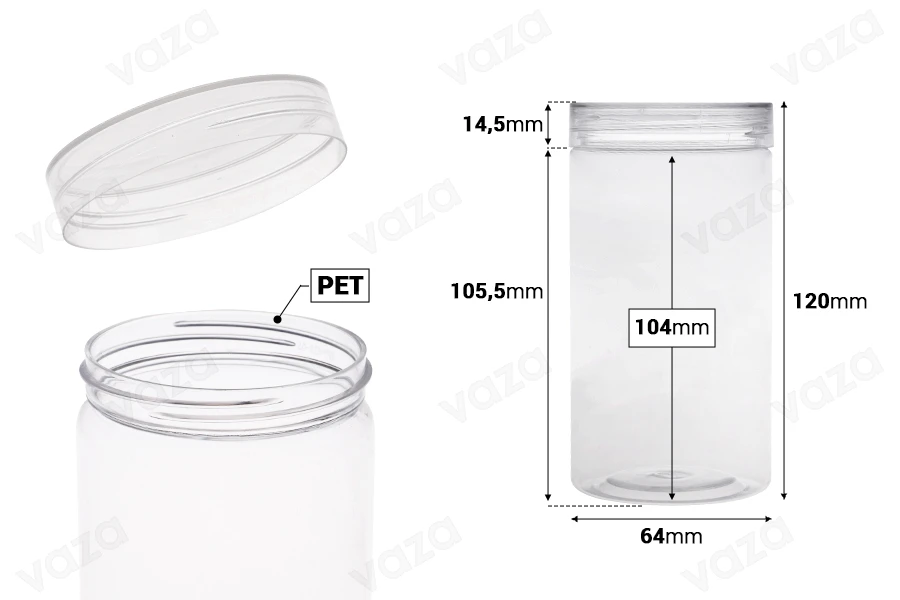 Transparente Pet Dose 320ml 65x120 mm mit Deckel- 12 Stücke Transparente Pet Dose 320ml 65x120 mm mit Deckel- 12 Stücke-bildabmessungen
