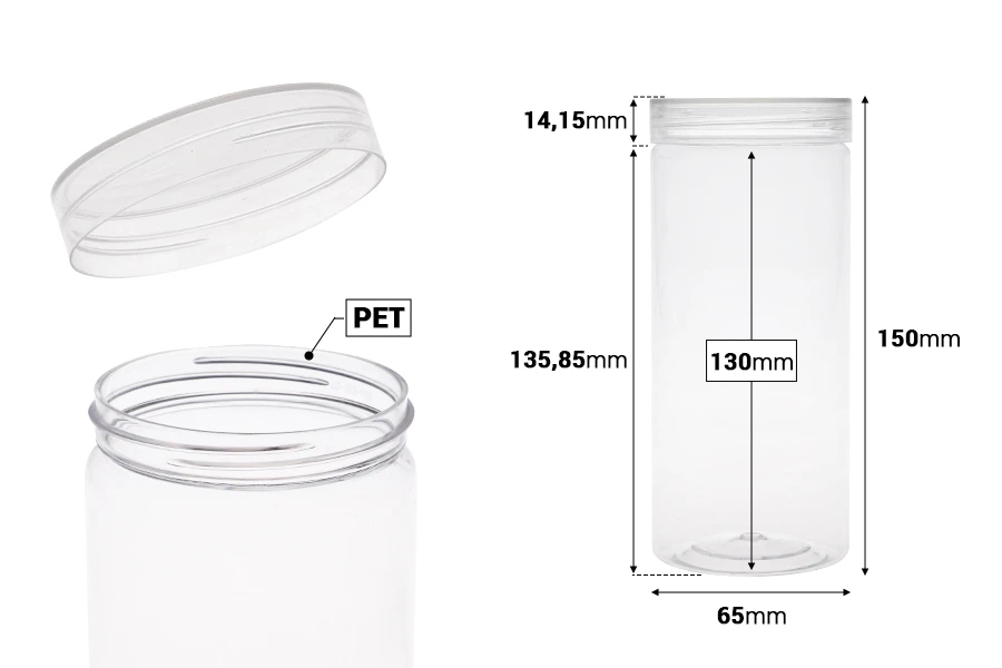 Βαζάκι 410 ml πλαστικό (PET) 65x150 mm διάφανο με καπάκι - 6 τμχ Βαζάκι 410 ml πλαστικό (PET) 65x150 mm διάφανο με καπάκι - 6 τμχ
