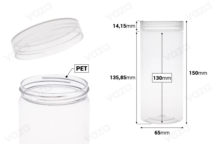Transparente Pet Dose 410ml 65x150 mm mit Deckel - 6 Stücke Transparente Pet Dose 410ml 65x150 mm mit Deckel - 6 Stücke-bildabmessungen