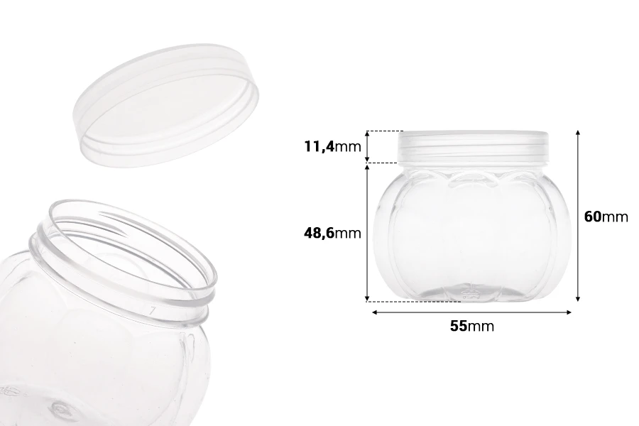 Βαζάκι 150 ml πλαστικό (PET) 55x60 mm διάφανο με καπάκι - 12 τμχ