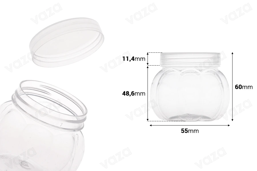 Βαζάκι 150 ml πλαστικό (PET) 55x60 mm διάφανο με καπάκι - 12 τμχ-εικόνα_διαστάσεις