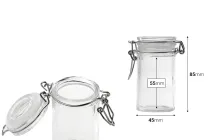 60ml round glass jar with airtight lid in size 85x45 mm (lid with transparent rubber seal and stainless wire) 60ml round glass jar with airtight lid in size 85x45 mm (lid with transparent rubber seal and stainless wire)