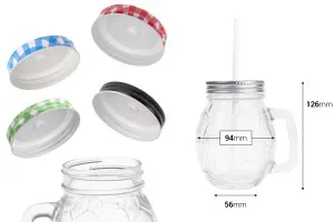 Barattolo di vetro da 450 ml a forma di palla 126 x 94 mm con coperchio e cannuccia-2