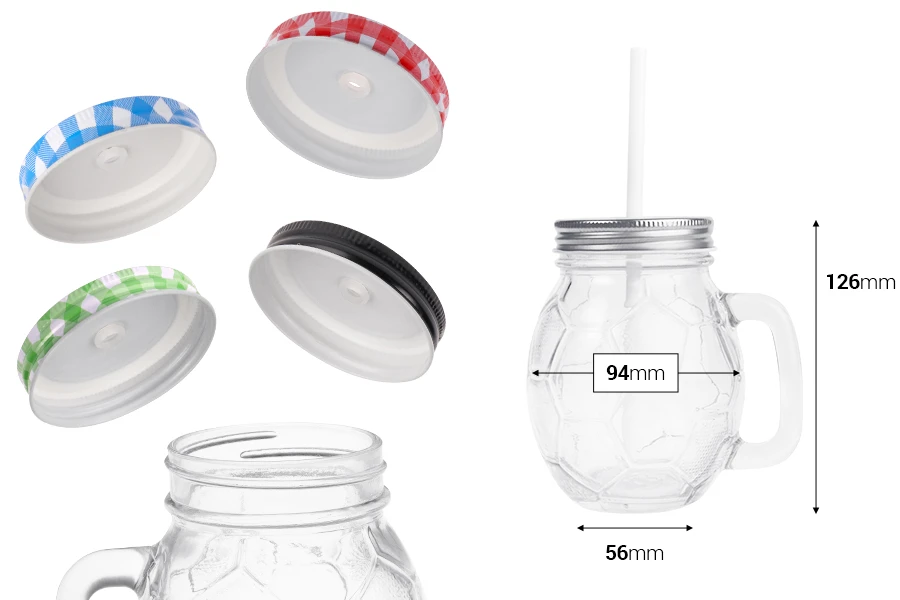 Βάζο 450 ml γυάλινο σε σχήμα μπάλας 126x94 mm με καπάκι και καλαμάκι Βάζο 450 ml γυάλινο σε σχήμα μπάλας 126x94 mm με καπάκι και καλαμάκι