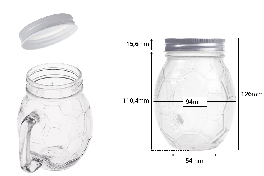 Glass Jar 450 ml football shaped 126x94 mm with silver cap Glass Jar 450 ml football shaped 126x94 mm with silver cap
