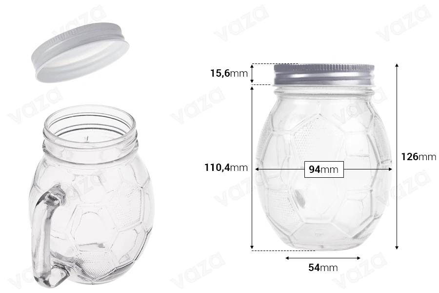 Bocal en verre de 450ml en forme de boule 126 x 94 mm avec couvercle argenté Bocal en verre de 450ml en forme de boule 126 x 94 mm avec couvercle argenté-photo_dimensions