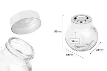 Βάζο 50 ml γυάλινο που πλαγιάζει με δύο βάσεις και ασημί, πλαστικό καπάκι