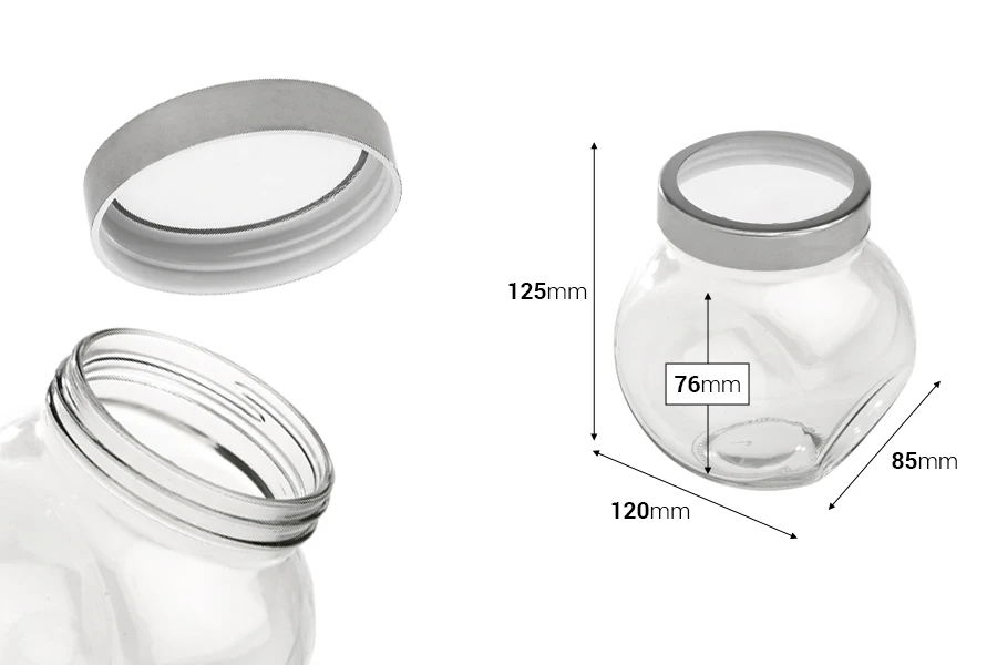 600ml tilted glass jar with a transparent silver plastic cap. The jar stands upright or tilted 600ml tilted glass jar with a transparent silver plastic cap. The jar stands upright or tilted