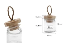 Pot en verre rond de 40ml 62 x 45 mm avec couvercle en bois et cordelette