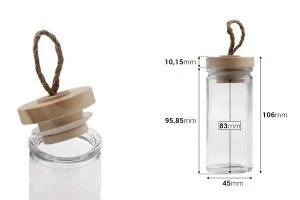 Βάζο 90 ml γυάλινο στρογγυλό 106x45 mm με ξύλινο καπάκι και κορδόνι-2