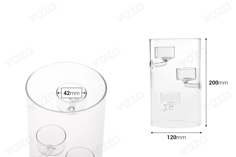 Decorazioni in vetro soffiato 20x12 cm dispone di tre supporti per candele in cera. Decorazioni in vetro soffiato 20x12 cm dispone di tre supporti per candele in cera.-dimensioni_immagine