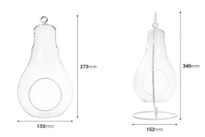 Articolo decorativo appendibile in vetro a forma di  lampada con base bianca in metallo-2