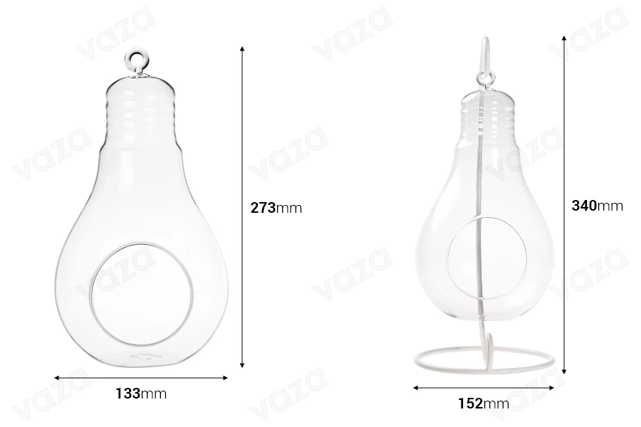 Articolo decorativo appendibile in vetro a forma di lampada con base bianca in metallo Articolo decorativo appendibile in vetro a forma di lampada con base bianca in metallo-εικόνα_διαστάσεις