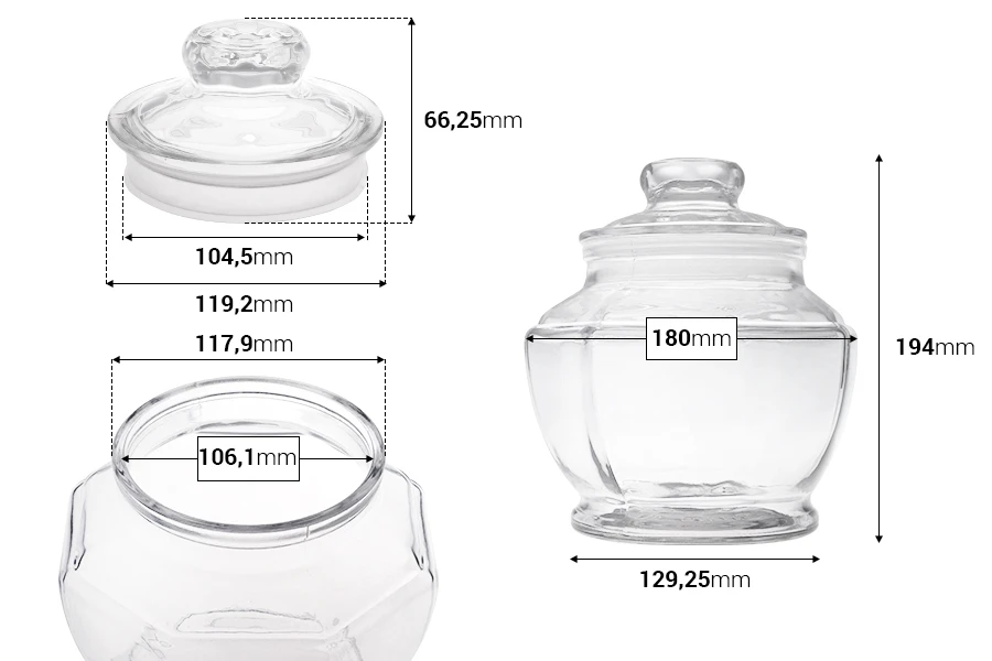 Glas 1800 ml  180x194 mm mit Deckel und luftdichtem Verschluss