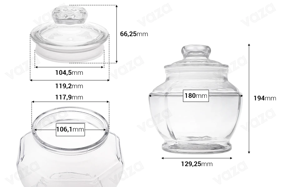 Βάζο 1800 ml γυάλινο 180x194 mm με καπάκι και αεροστεγές κλείσιμο-εικόνα_διαστάσεις