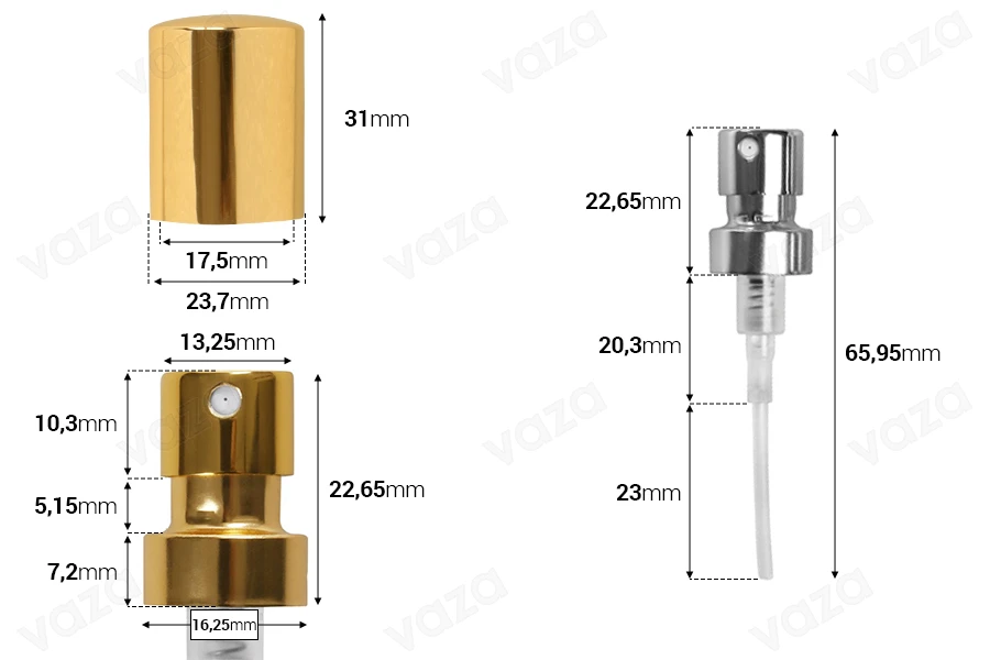 Spray mit Verschluss für Parfümflaschen mit Crimp-Sicherheitsverschluss 15mm-bildabmessungen