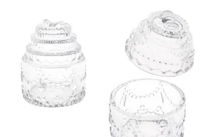 100 ml candy buffet decoration glass jar with lid in size 85x105 mm with embossed design.-1