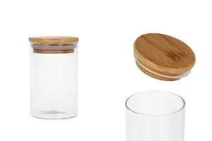 Barattolo in vetro da 250 ml, tondo con tappo in legno e gomma-1
