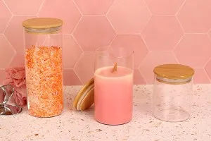 Petit pot rond en verre de 450ml avec couvercle en bois et bande élastique-5